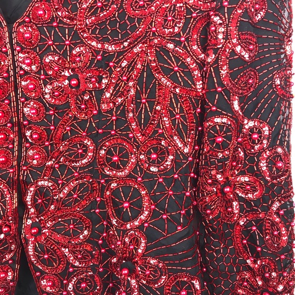 Vintage 80s Black Tie He-Ro Sequin Beaded Jacket - Picture 2 of 8